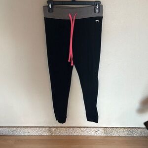 PINK Victoria's Secret Black Leggings with Gray Waistband and Pink Drawstring